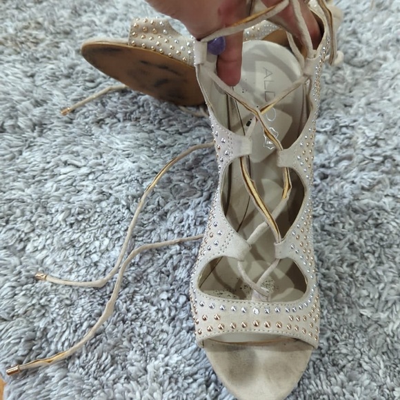 Beige Lace Up Heels - Picture 2 of 2